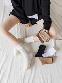 6 pares Calcetines de tripulación unicolor - Multicolor - Ver 2