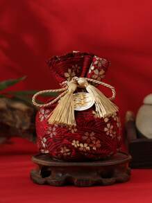 1pc Chinese Character Detail Tassel Decor Gift Bag - Multicolor - View 1