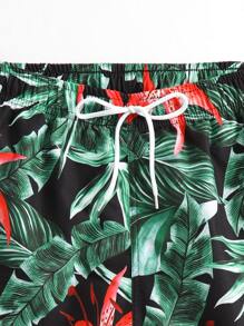 Manfinity Hombres Shorts de natación con estampado tropical de cintura con cordón - Multicolor - Ver 3