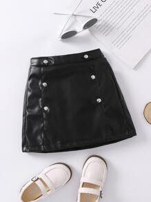 Young Girl Black Solid Color Casual Simple Style Versatile Midi Skirt For Summer - Black - View 1