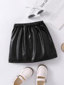 Young Girl Black Solid Color Casual Simple Style Versatile Midi Skirt For Summer - Black - View 2