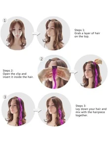 1 Pc Straight Hair Extensions Clip In 22 Inch Rainbow Clip In Synthetic Long Hairpiece Party Highlights Colorful Clip In Hair Extensions For Women Girls Kids Gift(Purple) - Purple - View 4