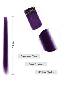 1 Pc Straight Hair Extensions Clip In 22 Inch Rainbow Clip In Synthetic Long Hairpiece Party Highlights Colorful Clip In Hair Extensions For Women Girls Kids Gift(Purple) - Purple - View 5