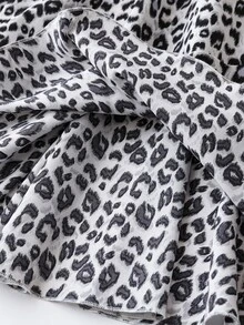 SHEIN LUNE Plus Leopard Print Elastic Waist Skirt - Black and White - View 5