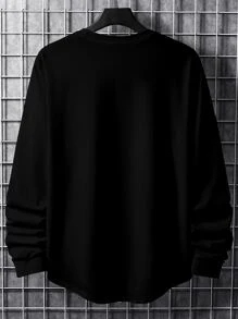 Manfinity Homme Men Solid Curved Hem Tee Without Necklace,Fall - Black - View 2