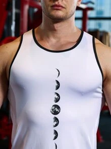 Hombres Top tank deportivo con estampado de luna unido en contraste - Blanco - Ver 3