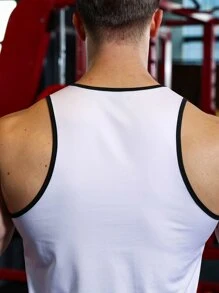 Hombres Top tank deportivo con estampado de luna unido en contraste - Blanco - Ver 6