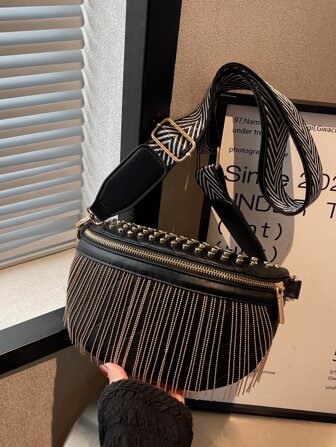 Bauchtasche mit Fransen, & Nieten Dekor