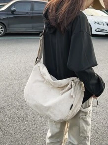 Minimalist Large Capacity Hobo Bag - Beige - View 2