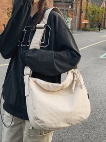 Minimalist Large Capacity Hobo Bag - Beige - View 6