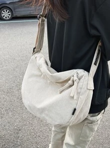 Minimalist Large Capacity Hobo Bag - Beige - View 8