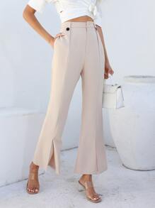SHEIN Essnce Split Hem Flare Leg Suit Trousers - Apricot - View 1