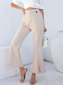 SHEIN Essnce Split Hem Flare Leg Suit Trousers - Apricot - View 6