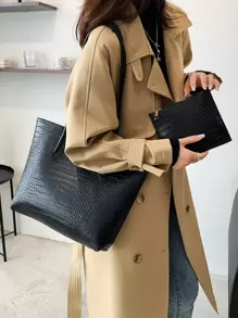 輕巧的商務休閒鱷魚紋肩托包，附帶包，適用於青少女、女性大學生、新手和白領上班族，適用於辦公室、大學、工作、商務、通勤、戶外活動、旅遊、郊外活動等場合，涵蓋錢包、書包、大容量、可携帶、商務休閒，適用於青少女、女性大學生，適用於辦公室、大學、中學、高中、工作和商務出行，是上班族的完美選擇。