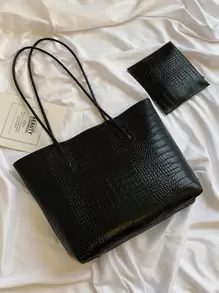 輕巧的商務休閒鱷魚紋肩托包，附帶包，適用於青少女、女性大學生、新手和白領上班族，適用於辦公室、大學、工作、商務、通勤、戶外活動、旅遊、郊外活動等場合，涵蓋錢包、書包、大容量、可携帶、商務休閒，適用於青少女、女性大學生，適用於辦公室、大學、中學、高中、工作和商務出行，是上班族的完美選擇。