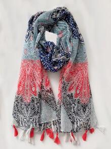 1pc Women Bohemian Style Bali Chiffon Printed Tassel Scarf, Lightweight, Elegant, Comfortable, Windproof, Versatile For Casual, Outdoor, School, Commute - Multicolor - View 4