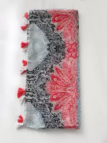1pc Women Bohemian Style Bali Chiffon Printed Tassel Scarf, Lightweight, Elegant, Comfortable, Windproof, Versatile For Casual, Outdoor, School, Commute - Multicolor - View 5