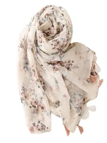 Boho 1pc Lightweight, Soft And Elegant Bali Printed Scarf For Women, With Tassel Fringes. Suitable For Casual Outdoor/School Daily/Commute Etc. Accessories Women
