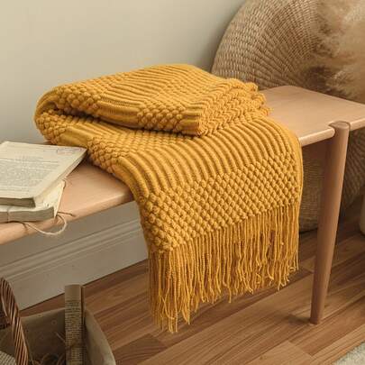 1 pieza Manta tejida de unicolor con estilo vintage y flecos, Suave y cálida, Funda de sofá, Cubrecama para todas las estaciones, Decoración para sala de estar y dormitorio