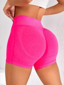 Yoga Basic Quần Shorts Thể thao Nữ màu trơn - Màu Hồng Tươi - Xem 4