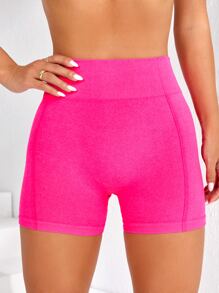 Yoga Basic Quần Shorts Thể thao Nữ màu trơn - Màu Hồng Tươi - Xem 6