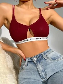 Yoga Letter Tape Cut Out Bralette Sports - Burgundy - View 3