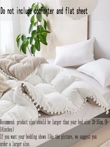 1件波西米亚农舍风格绒球被套，白色和米色，柔软轻盈的超细纤维，适合男士、女士和儿童，仅含被套（不含被芯，不含枕套） - 彩色 - 查看 8