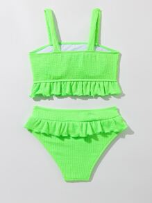 Conjunto de bikini con dobladillo con volantes para niña preadolescente, para playa de verano - Verde Lima - Ver 2