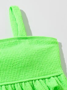 Conjunto de bikini con dobladillo con volantes para niña preadolescente, para playa de verano - Verde Lima - Ver 4