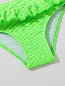 Conjunto de bikini con dobladillo con volantes para niña preadolescente, para playa de verano - Verde Lima - Ver 5