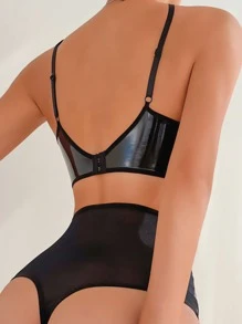 PU Underwire Lingerie Set - Black - View 2