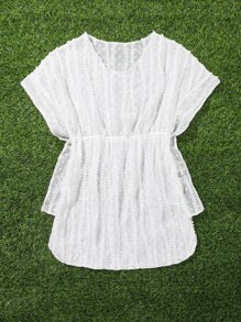 Girls Swiss Dot Contrast Trim Cover Up - White - View 3