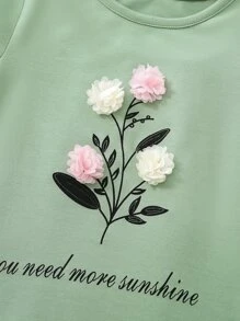 SHEIN 女小童花貼花短袖T恤 - 綠色 - 查看 6
