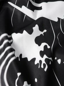 Manfinity EMRG 男士鬆身波浪印花開襟襯衫（不含t恤） - 黑色 - 查看 3