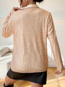 SHEIN Unity 亮片拼接青果領開門襟西裝外套