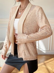 SHEIN Unity 亮片拼接青果領開門襟西裝外套