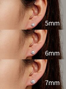 1對 5 毫米 4 爪圓形方晶鋯石銀質經典耳釘時尚首飾母親節禮物女童 - 銀色 - 查看 6