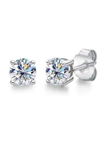 ESBERRY 1 Đôi Bông Tai Đính Đá Cubic Zirconia 5 MM Cho Nam Bạc Mỹ Món Quà Trang Sức - Bạc - Xem 2