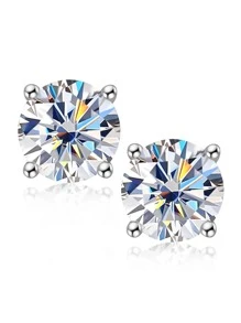 ESBERRY 1 Đôi Bông Tai Đính Đá Cubic Zirconia 5 MM Cho Nam Bạc Mỹ Món Quà Trang Sức - Bạc - Xem 4