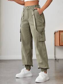 Flap Pocket Side Cargo Jeans - Army Green - View 3