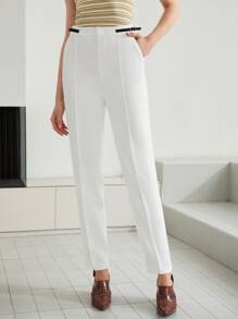 MOTF PREMIUM SIDE-BELTED DRESS TROUSERS - White - View 8