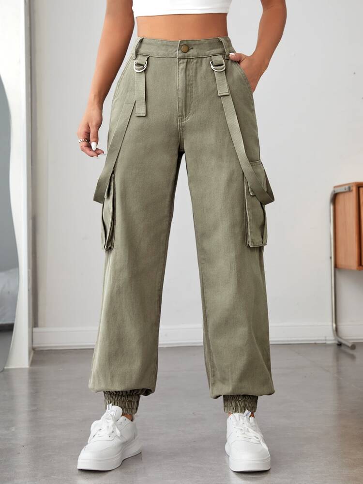 Flap Pocket Side Cargo Jeans - Army Green - View 4