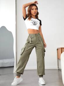 Flap Pocket Side Cargo Jeans - Army Green - View 5