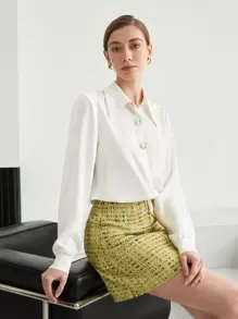 MOTF PREMIUM Blusa con botón cuello - Blanco - Ver 2