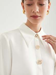 MOTF PREMIUM Blusa con botón cuello - Blanco - Ver 3