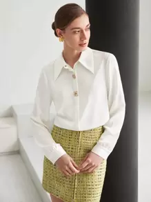 MOTF PREMIUM Blusa con botón cuello - Blanco - Ver 4