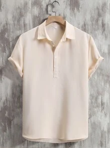 Manfinity Homme Men Solid Waffle Knit Polo Shirt - Beige - View 1