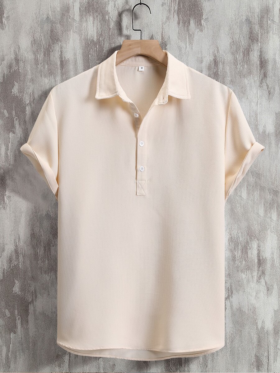 Manfinity Homme Men Solid Waffle Knit Polo Shirt - Beige - View 1