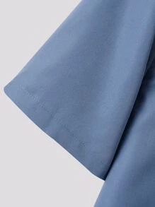 Manfinity Homme Men Solid Lapel Neck Shirt & Drawstring Waist Trousers Without Tee - Blue - View 3