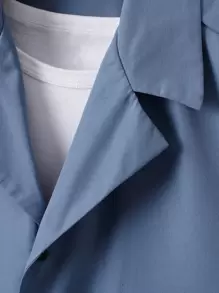 Manfinity Homme Men Solid Lapel Neck Shirt & Drawstring Waist Trousers Without Tee - Blue - View 4